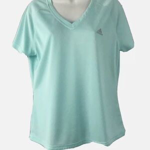 Adidas Women’s Climate Wear Top Short Sleeve Green V Neck Size S